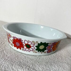 Vintage Real Brazil Calorama Porcelain Round Casserole Dish W Floral Pattern
